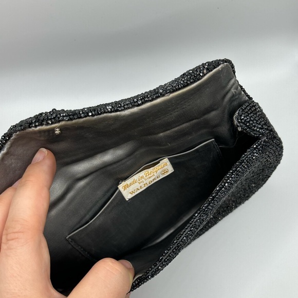 VINTAGE Handmade, hand beaded, black clutch. Made in Belgium, by Walborg - Picture 10 of 14